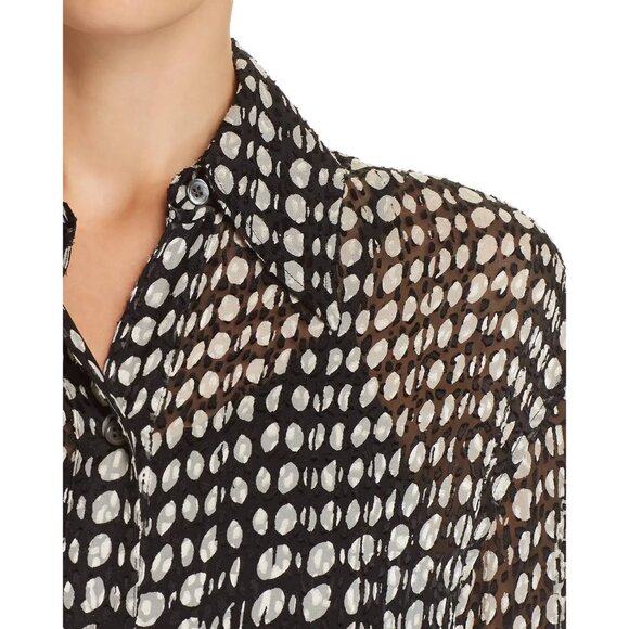 Theory Weekender Black White Polka Dot Blouse - Silk Button Down - Picture 4 of 8